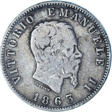 Moneta, Italia, Vittorio Emanuele II, Lira, 1863, Milan, MB, Argento, KM:5a.1