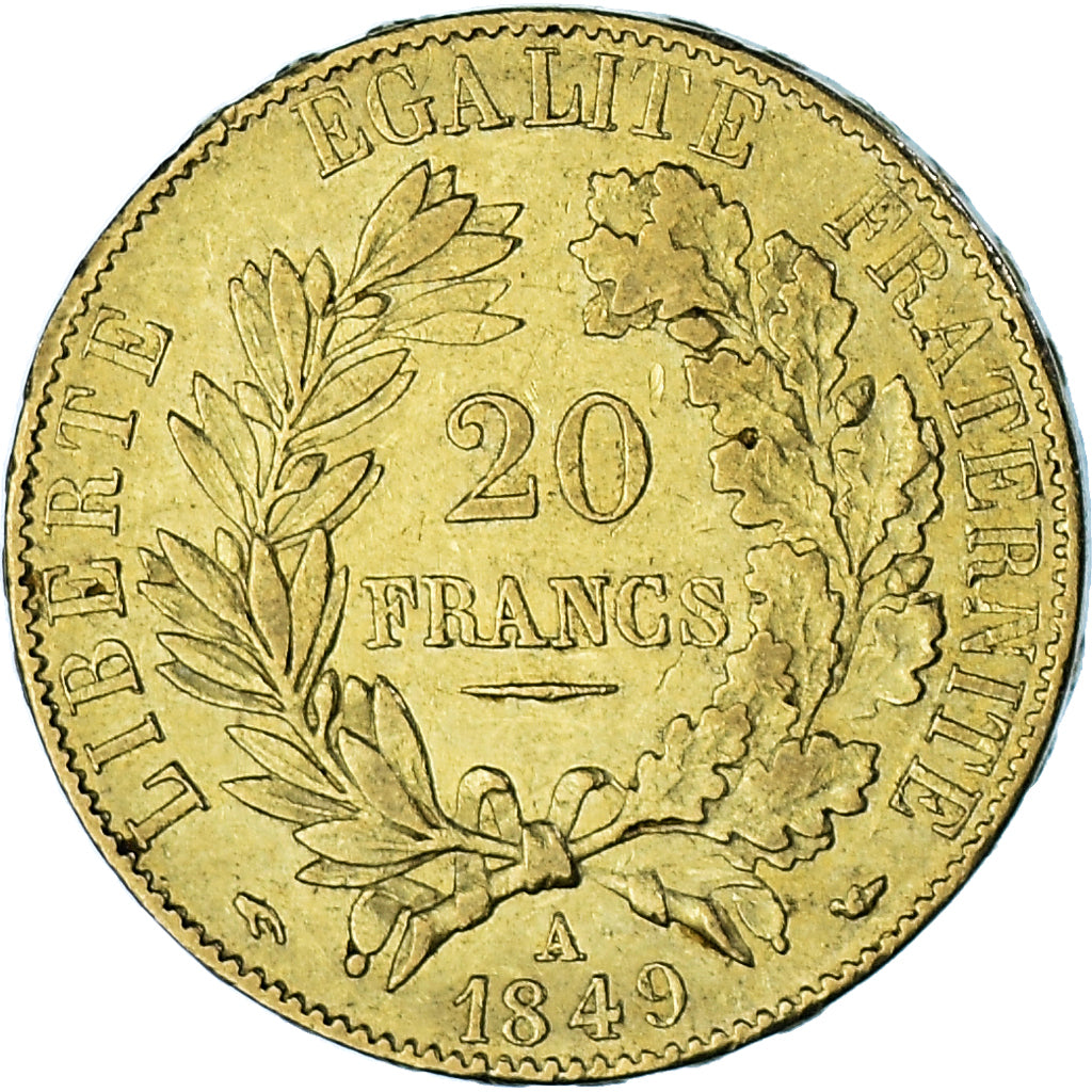 Francia, Cérès, 20 Francs, 1849, Paris, BB, Oro, KM:762, Gadoury:1059
