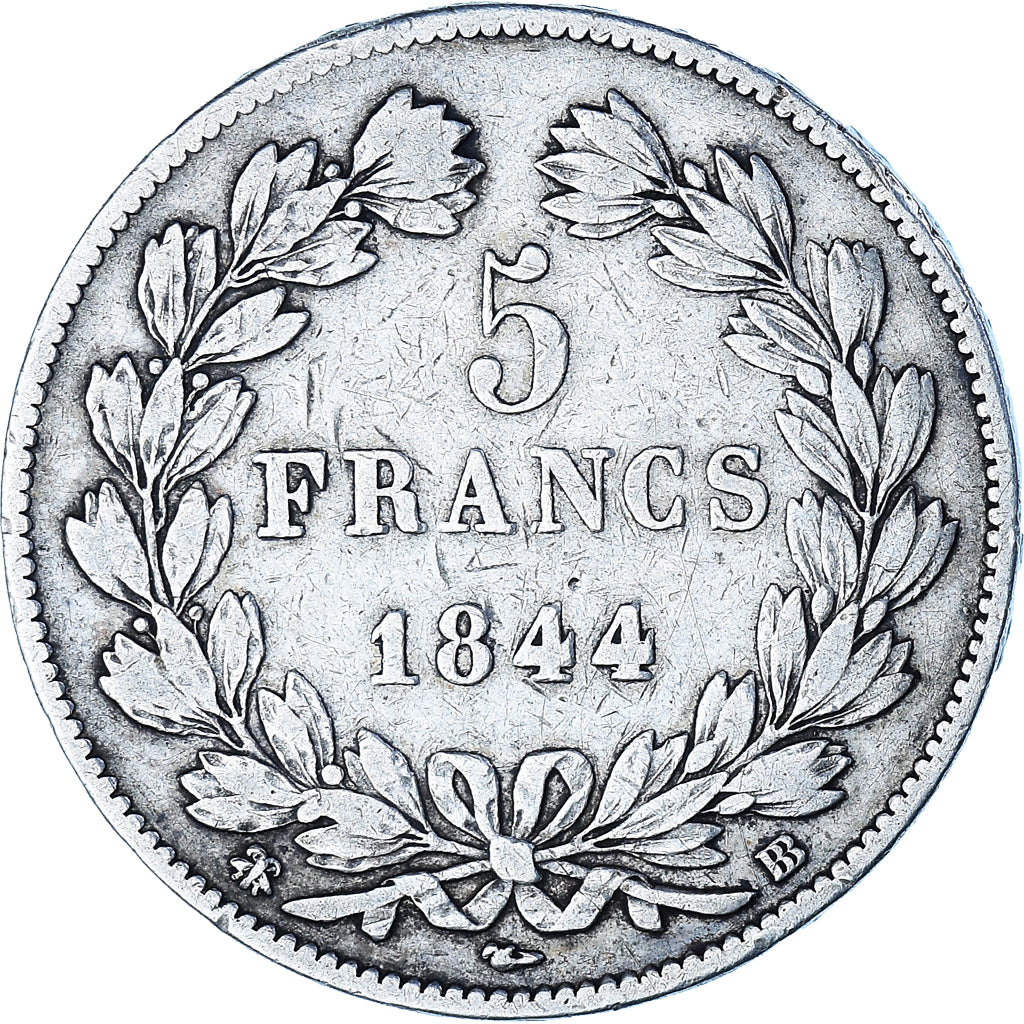 Coin, France, Louis-Philippe, 5 Francs, 1844, Rouen, VF(30-35), Silver
