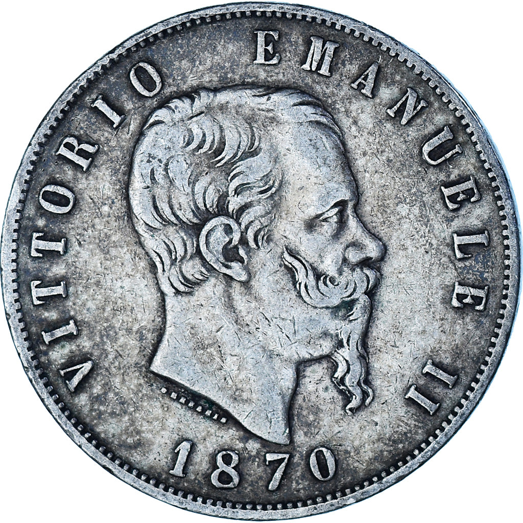 Coin, Italy, Vittorio Emanuele II, 5 Lire, 1870, Milan, EF(40-45), Silver