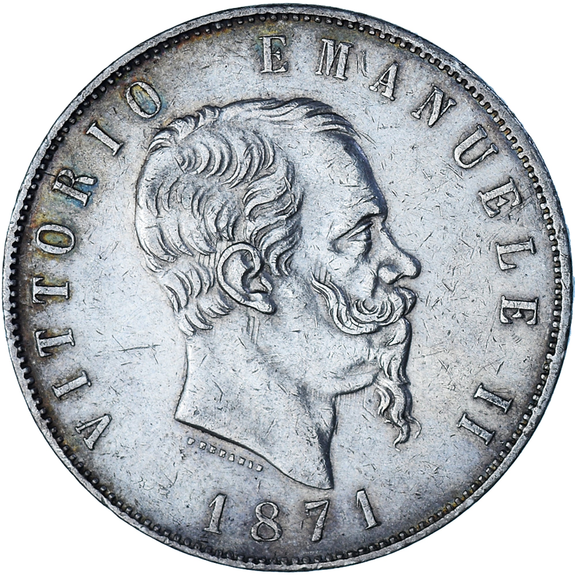 Moeda, Itália, Vittorio Emanuele II, 5 Lire, 1871, Milan, EF(40-45), Prata