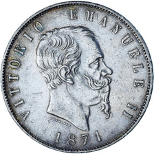 Moeda, Itália, Vittorio Emanuele II, 5 Lire, 1871, Milan, EF(40-45), Prata