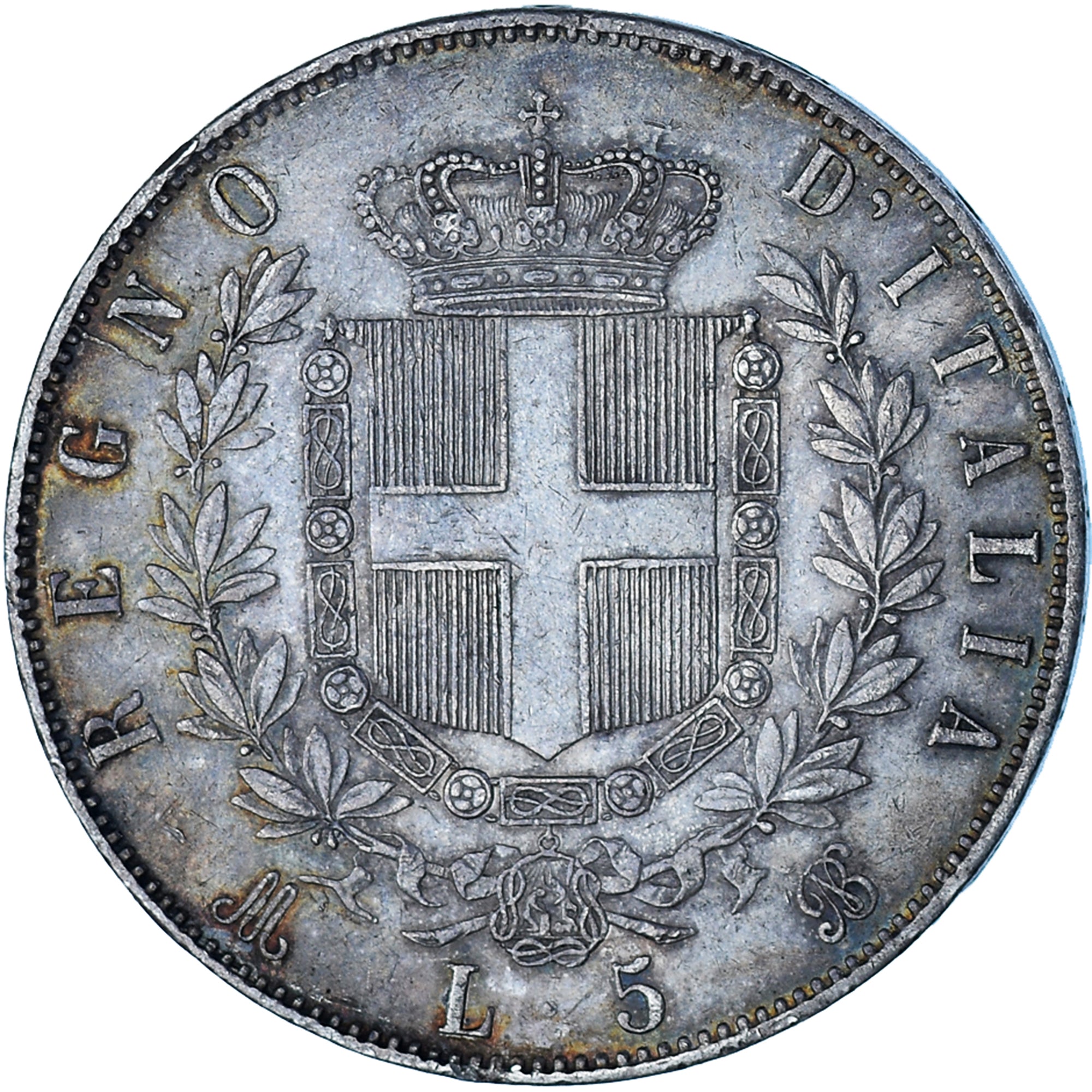 Moeda, Itália, Vittorio Emanuele II, 5 Lire, 1871, Milan, EF(40-45), Prata