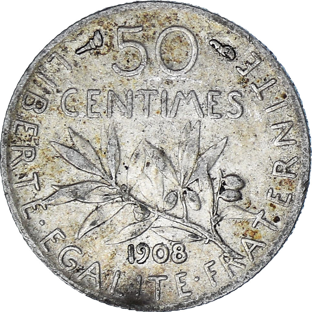 Coin, France, Semeuse, 50 Centimes, 1908, Paris, EF(40-45), Silver, KM:854