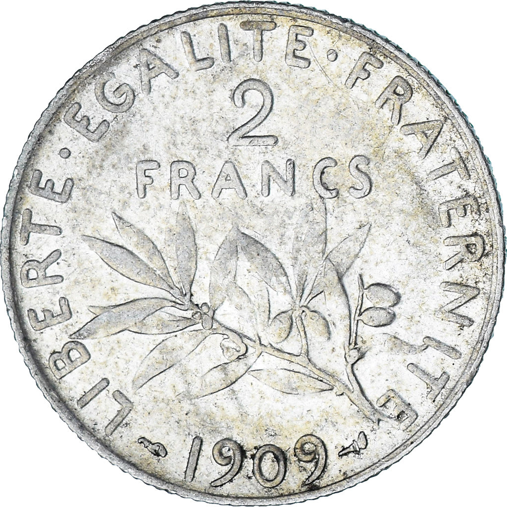Coin, France, Semeuse, 2 Francs, 1909, Paris, VF(30-35), Silver, KM:845.1