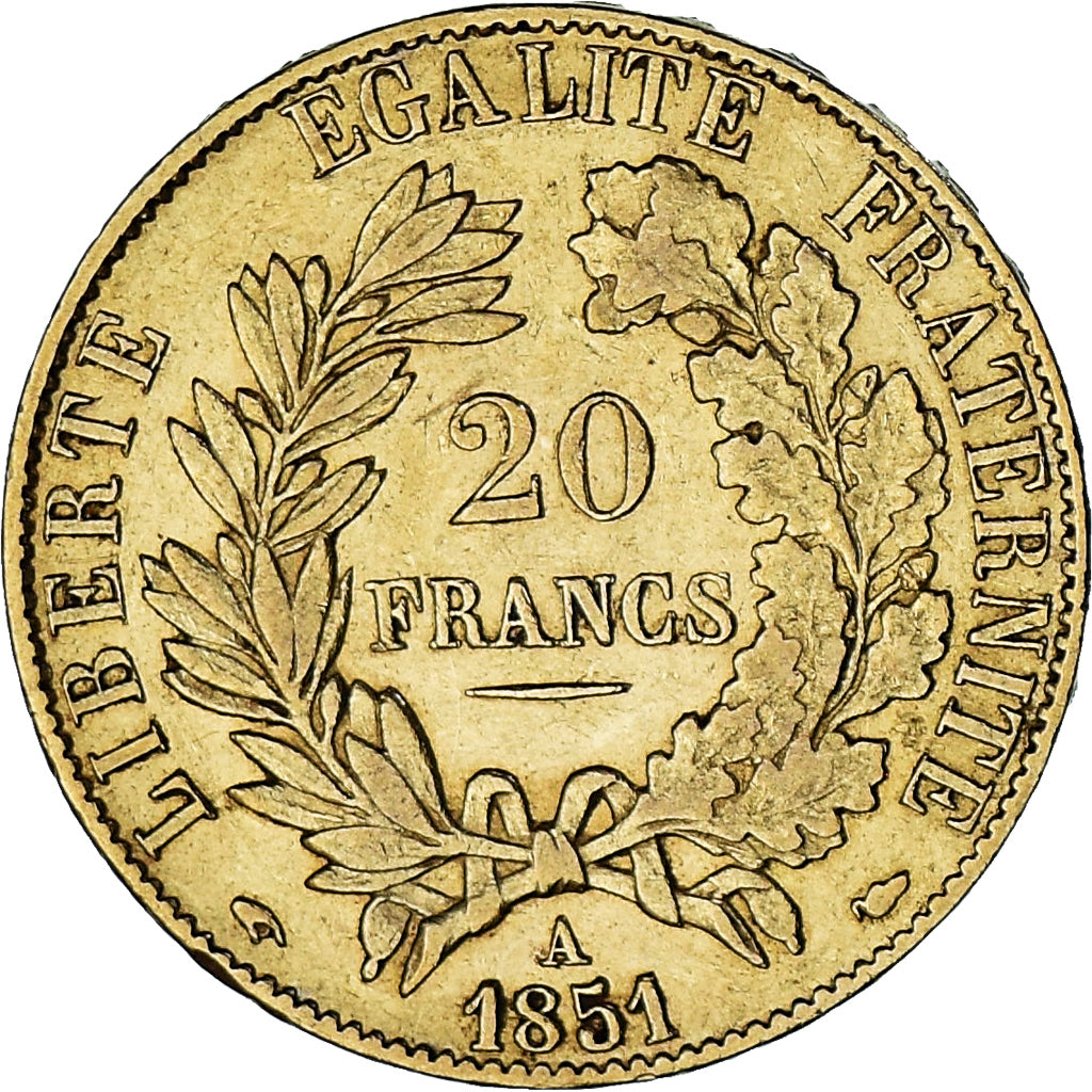 Francja, Cérès, 20 Francs, 1851, Paris, EF(40-45), Złoto, KM:762