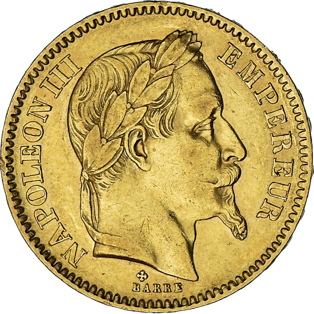 Moeda, França, Napoleon III, 20 Francs, 1865, Strasbourg, AU(50-53), Dourado