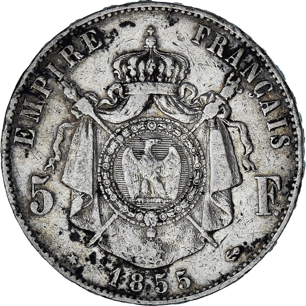 Coin, France, Napoleon III, Napoléon III, 5 Francs, 1855, Strasbourg, F(12-15)
