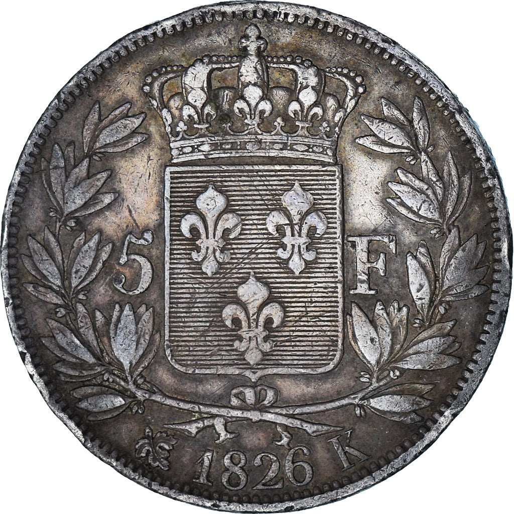 Coin, France, Charles X, 5 Francs, 1826, Bordeaux, VF(20-25), Silver, KM:720.7