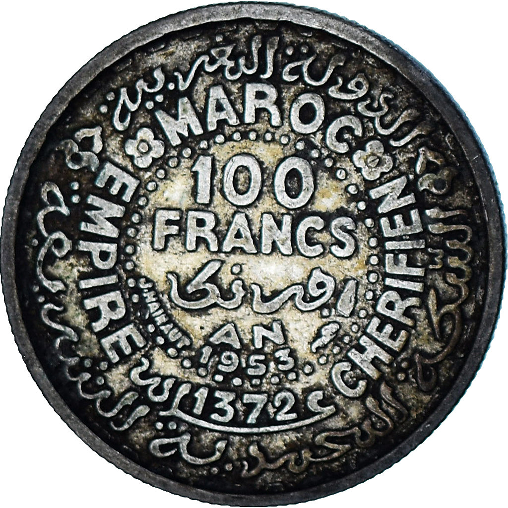 Munten, Marokko, Mohammed V, 100 Francs, 1953, Paris, ZF+, Zilver, KM:52