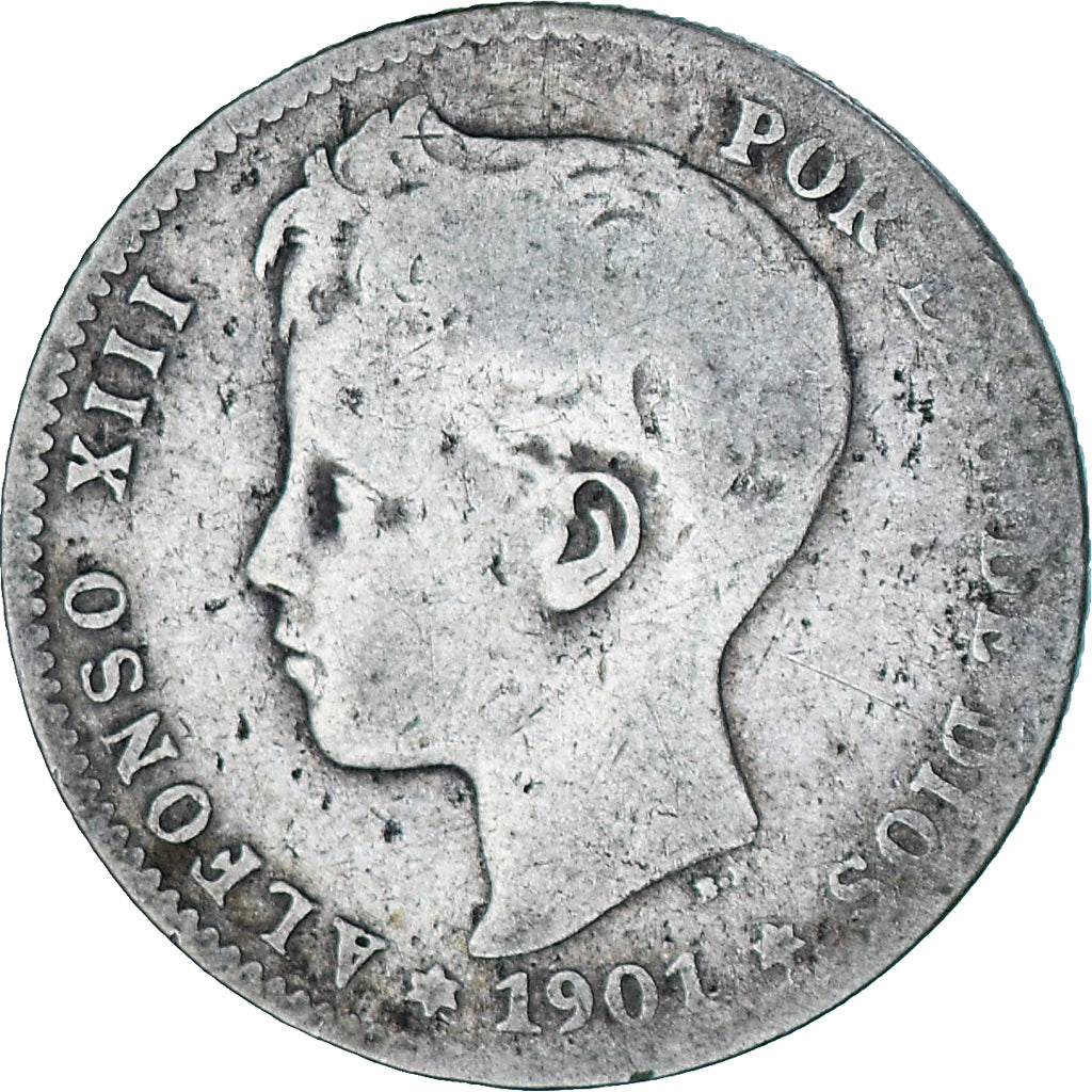 Moneta, Spagna, Alfonso XIII, Peseta, 1901, Madrid, B+, Argento, KM:706