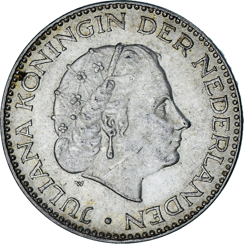 Coin, Netherlands, Juliana, Gulden, 1954, AU(50-53), Silver, KM:184