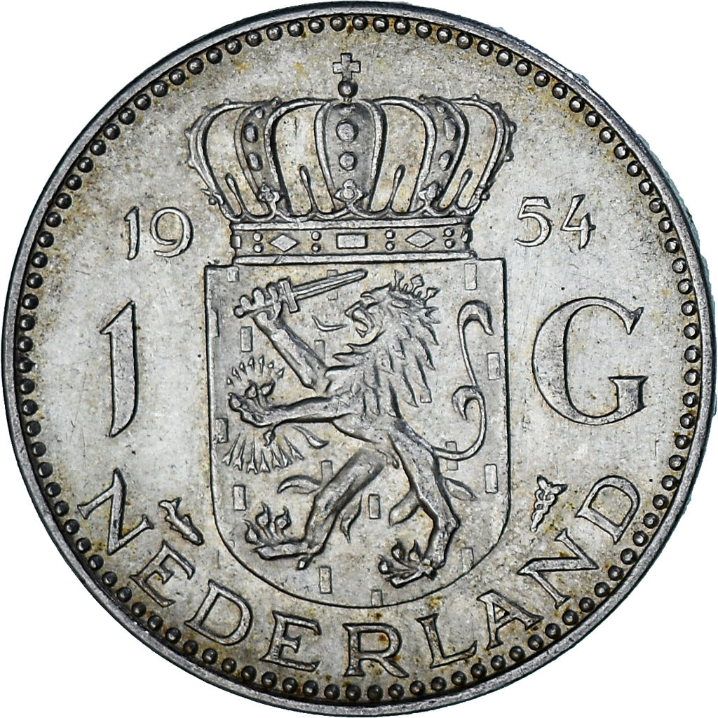 Coin, Netherlands, Juliana, Gulden, 1954, AU(50-53), Silver, KM:184
