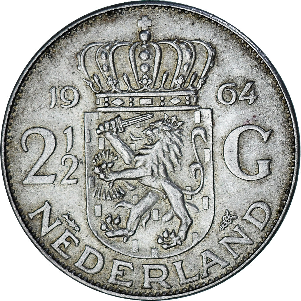 Munten, Nederland, Juliana, 2-1/2 Gulden, 1964, Utrecht, ZF+, Zilver, KM:185