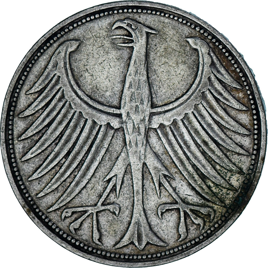 Moneda, ALEMANIA - REPÚBLICA FEDERAL, 5 Mark, 1951, Karlsruhe, BC+, Plata