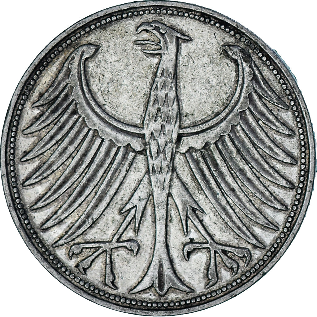 Coin, GERMANY - FEDERAL REPUBLIC, 5 Mark, 1956, Stuttgart, EF(40-45), Silver