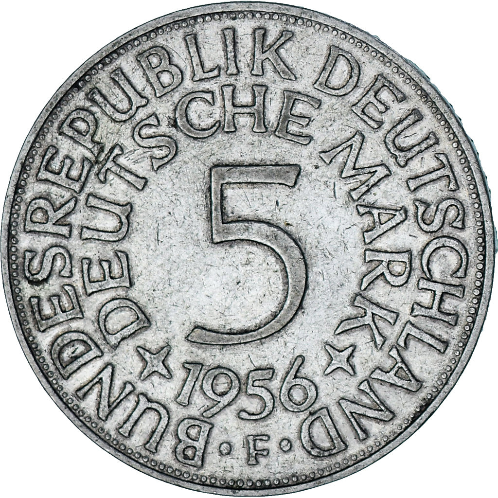 Coin, GERMANY - FEDERAL REPUBLIC, 5 Mark, 1956, Stuttgart, EF(40-45), Silver