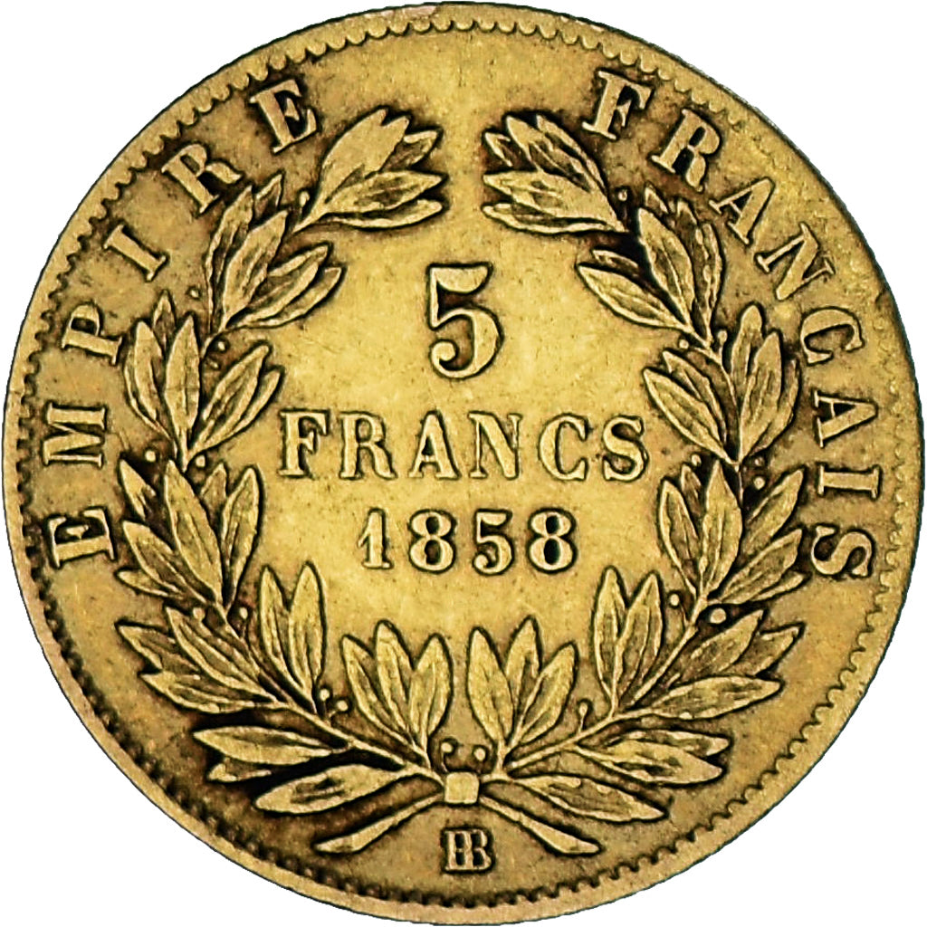 France, 5 Francs, Napoléon III, 1858, Strasbourg, Gold, VF(30-35), KM:787.2