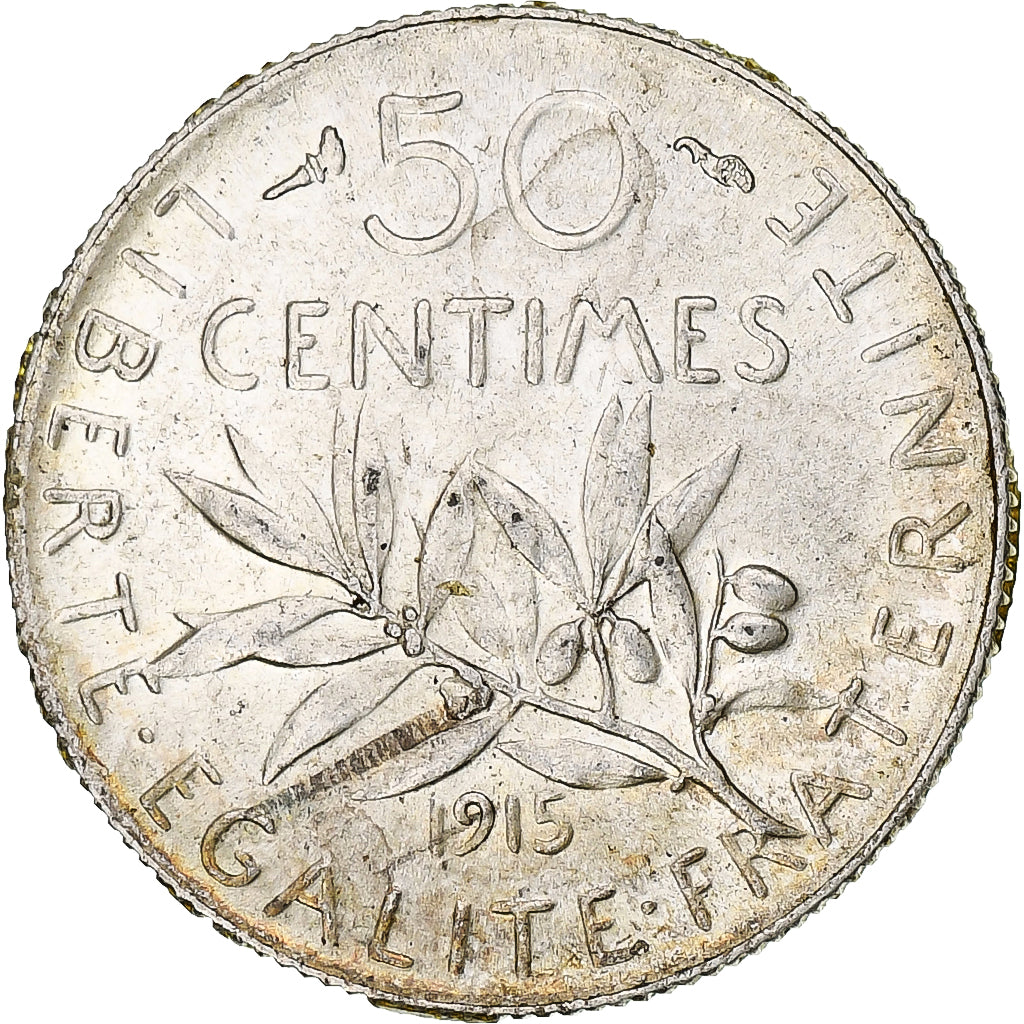 Coin, France, Semeuse, 50 Centimes, 1915, Paris, AU(50-53), Silver, KM:854