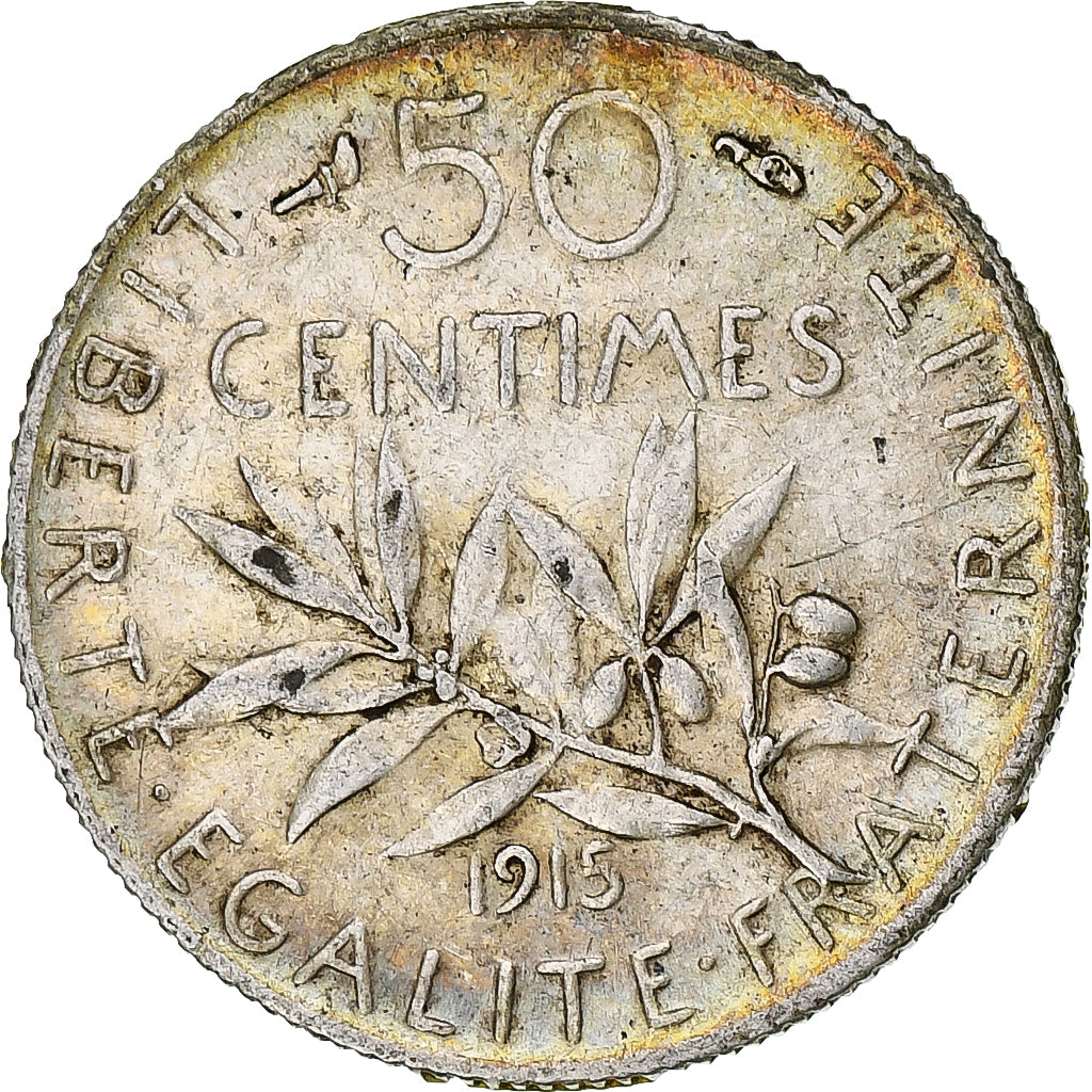Munten, Frankrijk, Semeuse, 50 Centimes, 1915, Paris, ZF+, Zilver, KM:854
