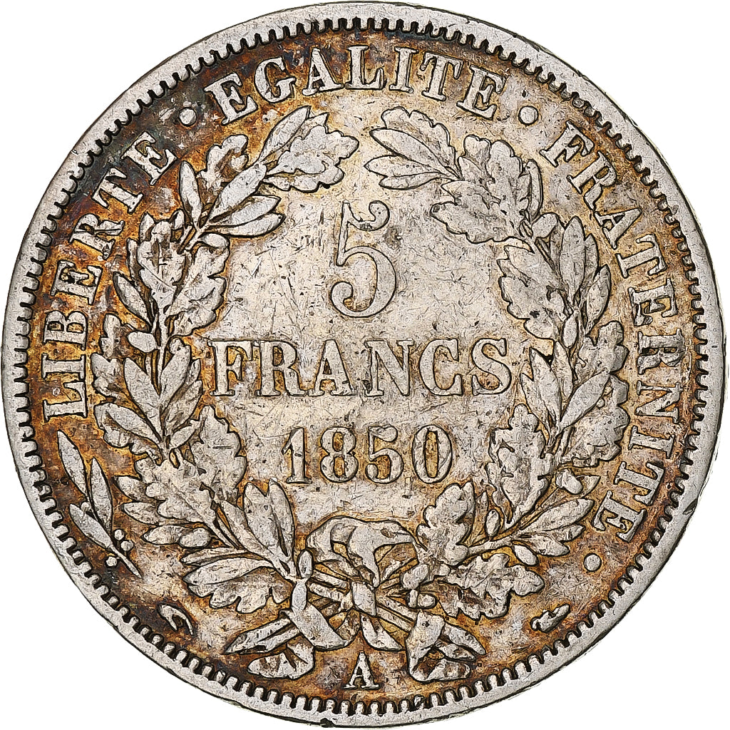 Moneta, Francia, Cérès, 5 Francs, 1850, Paris, MB+, Argento, KM:761.1