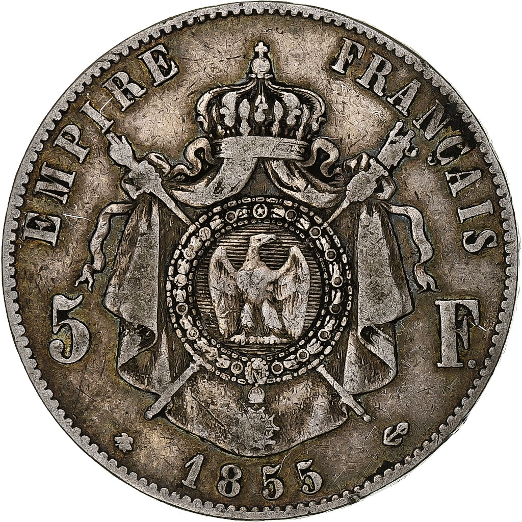Moneta, Francia, Napoleon III, Napoléon III, 5 Francs, 1855, Strasbourg, MB+
