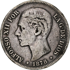 Moneta, Hiszpania, Alfonso XII, 5 Pesetas, 1878, Madrid, VF(30-35), Srebro