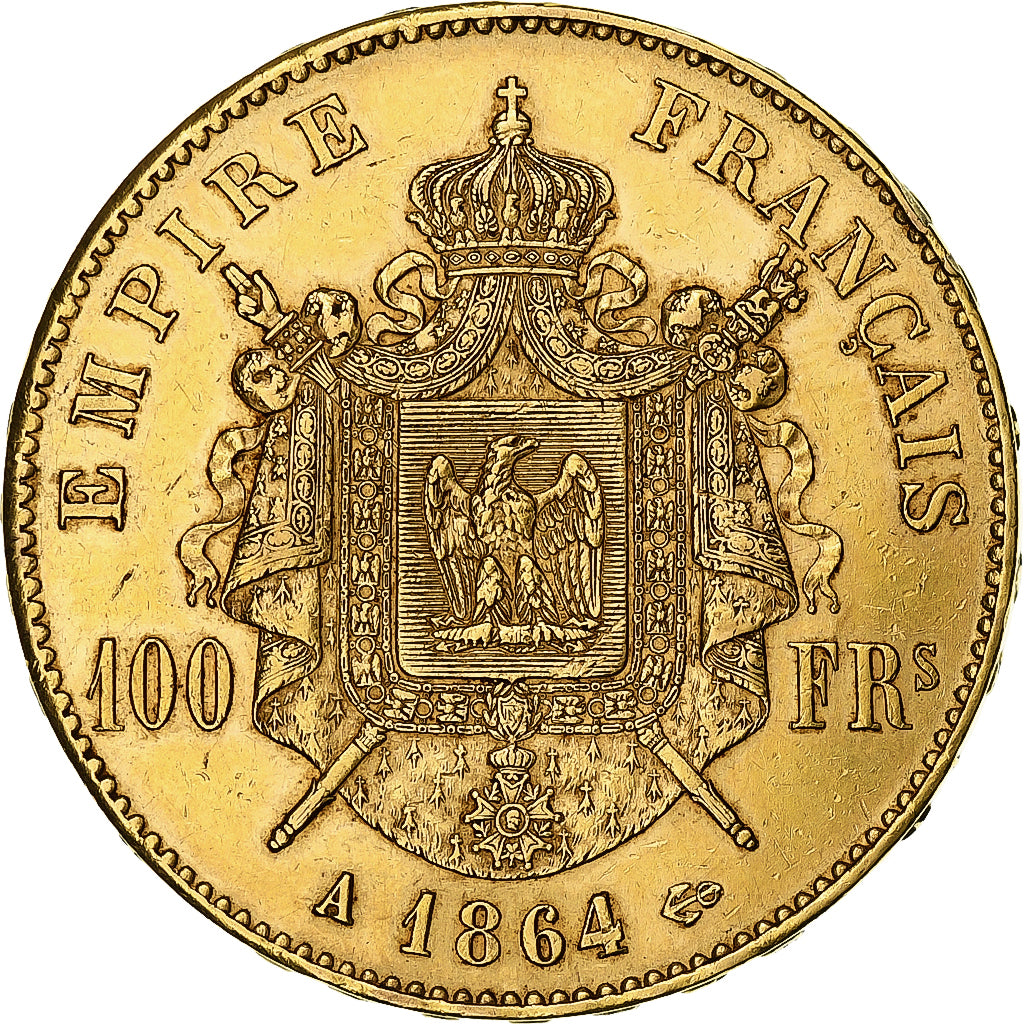 Frankrijk, Napoleon III, 100 Francs, Napoléon III, 1864, Paris, Goud, ZF