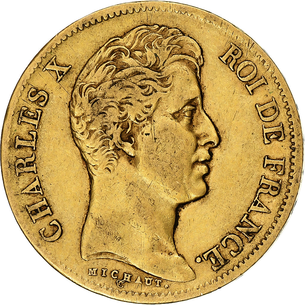 Moneda, Francia, Charles X, 40 Francs, 1830, Paris, BC+, Oro, KM:721.1