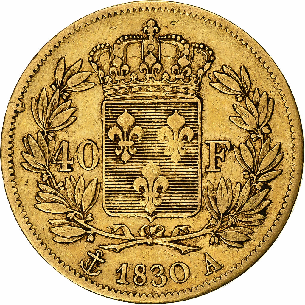 Moneda, Francia, Charles X, 40 Francs, 1830, Paris, BC+, Oro, KM:721.1