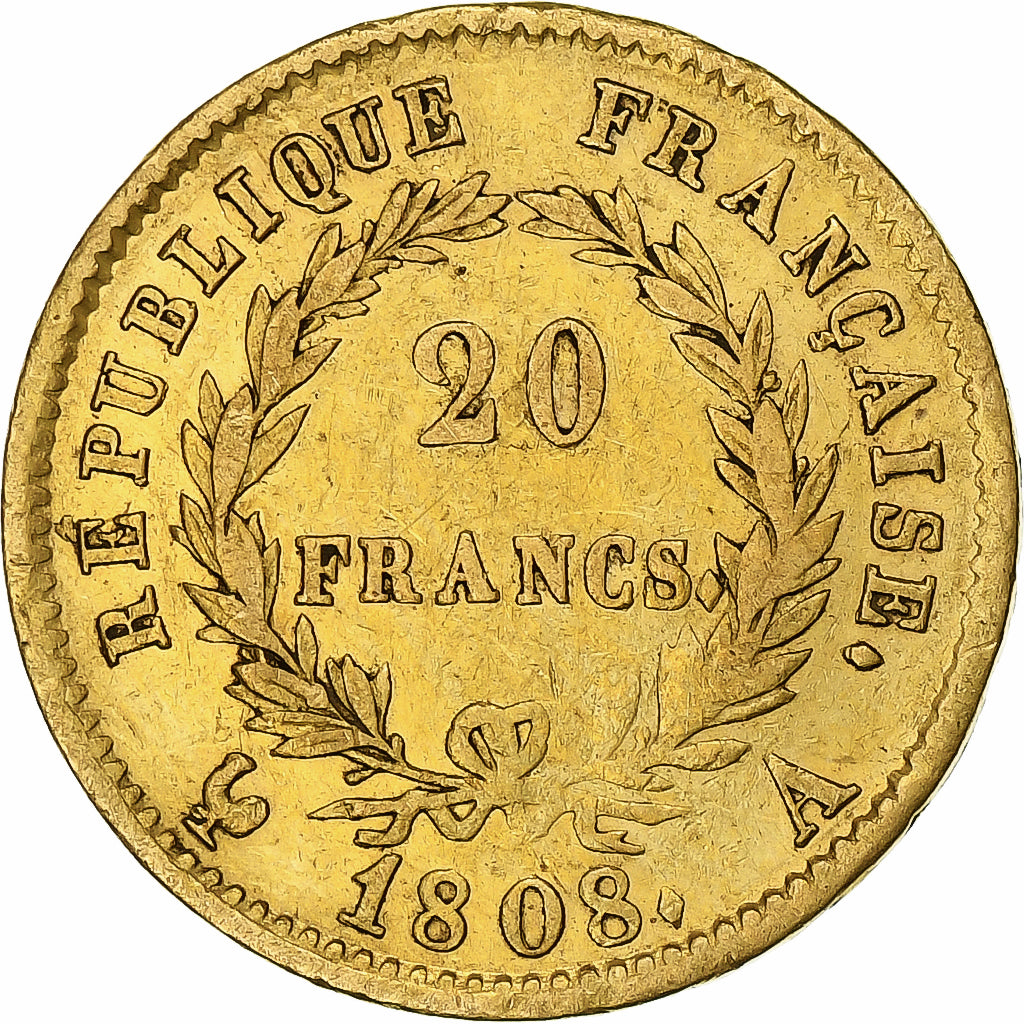 Moeda, França, Napoléon I, 20 Francs, 1808, Paris, EF(40-45), Dourado