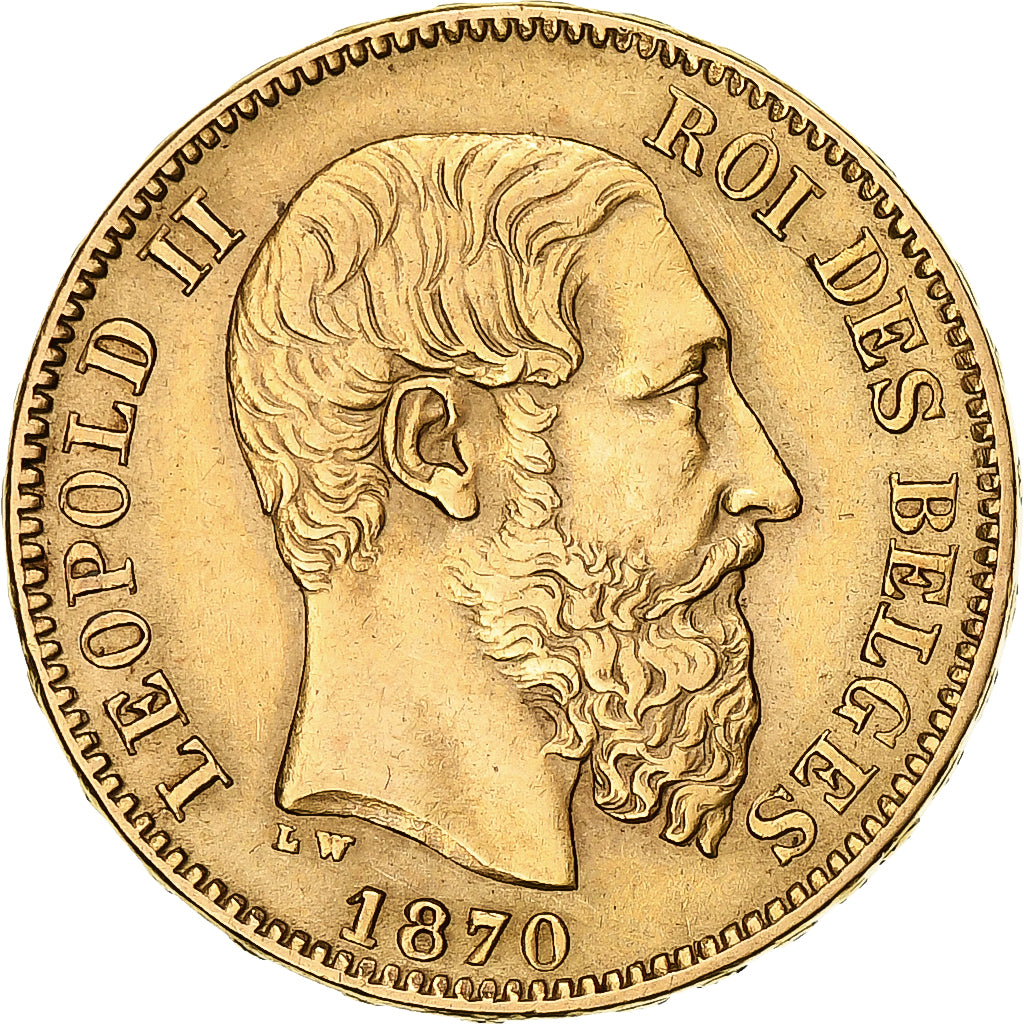 Moneta, Belgio, Leopold II, 20 Francs, 20 Frank, 1870, Faulty edge, BB+, Oro