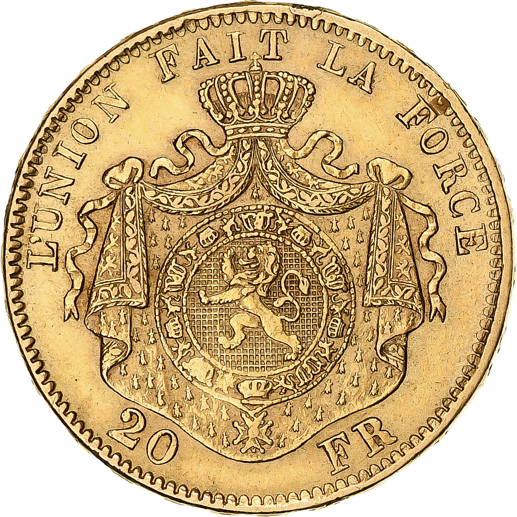 Moneta, Belgio, Leopold II, 20 Francs, 20 Frank, 1870, Faulty edge, BB+, Oro
