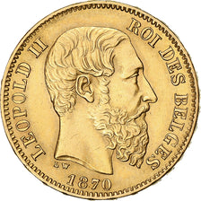 Moneda, Bélgica, Leopold II, 20 Francs, 20 Frank, 1870, Faulty edge, MBC+, Oro