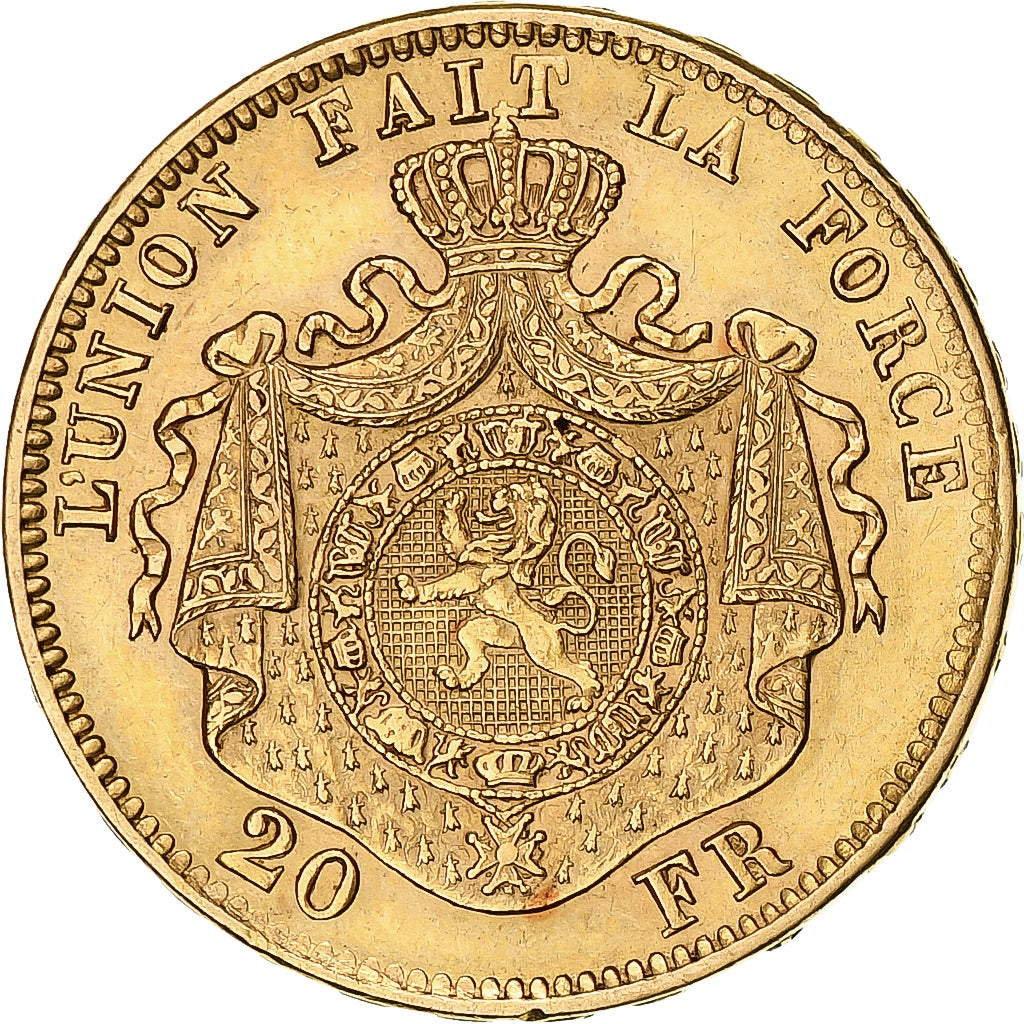Moneta, Belgio, Leopold II, 20 Francs, 20 Frank, 1870, Faulty edge, BB+, Oro