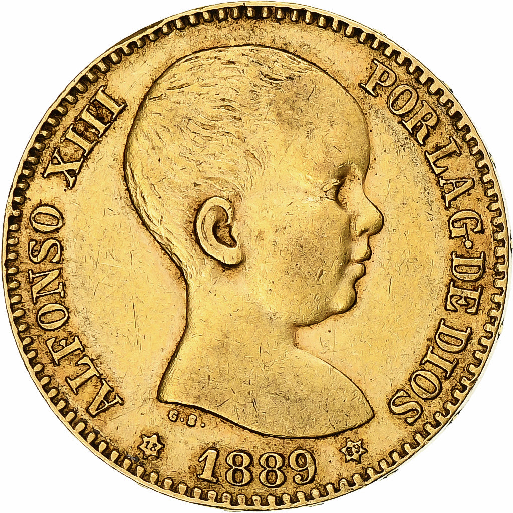 Moneta, Spagna, Alfonso XIII, 20 Pesetas, 1889, Madrid, BB, Oro, KM:693