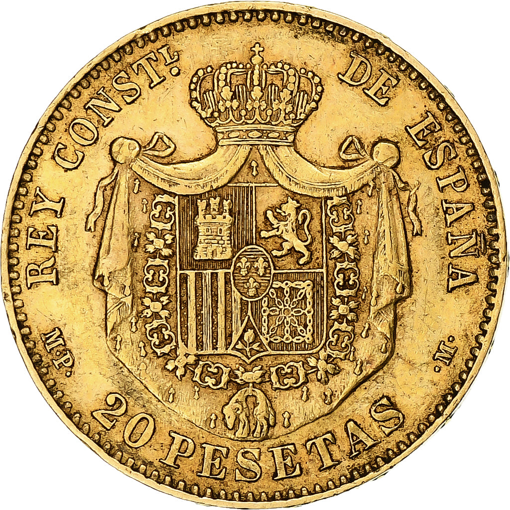 Moneta, Spagna, Alfonso XIII, 20 Pesetas, 1889, Madrid, BB, Oro, KM:693