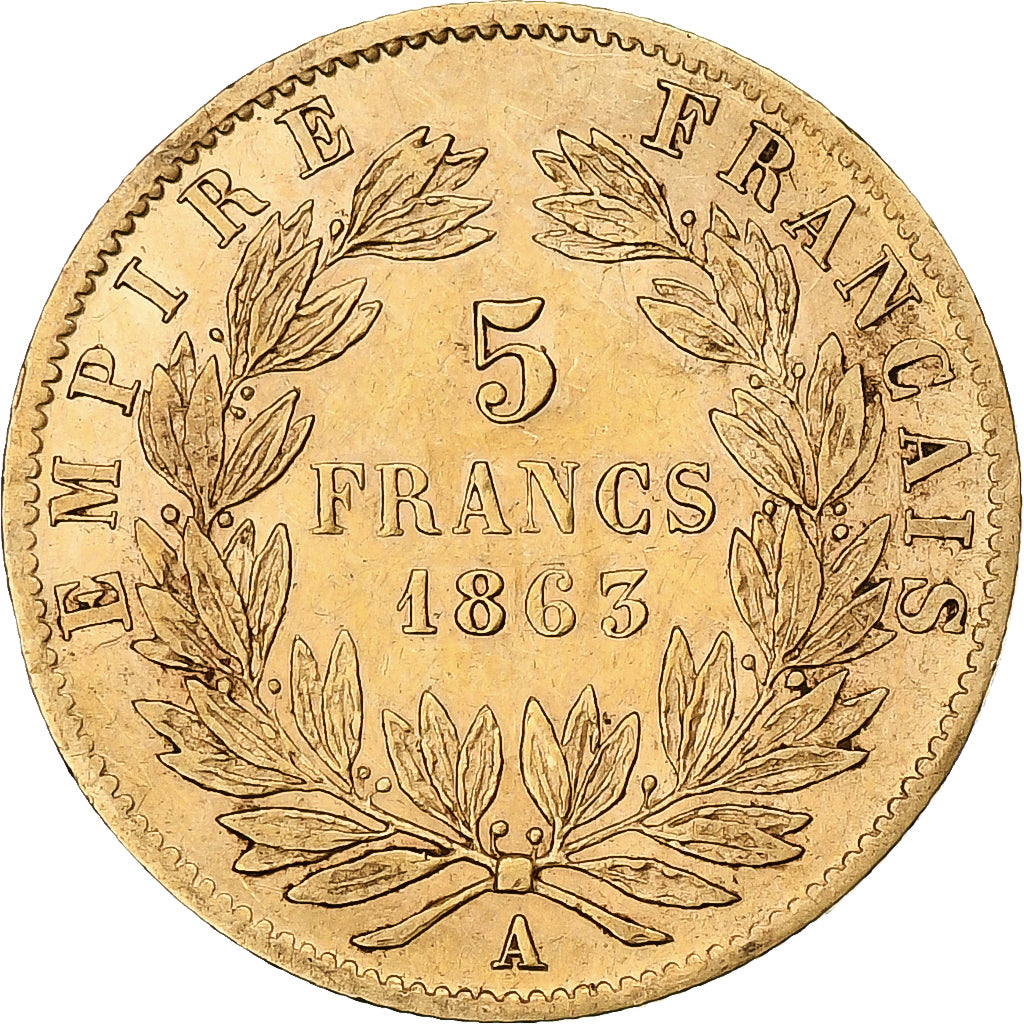 Munten, Frankrijk, Napoleon III, Napoléon III, 5 Francs, 1863, Paris, FR+