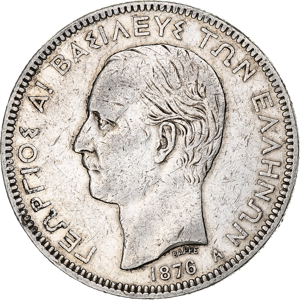 Coin, Greece, George I, 5 Drachmai, 1876, Paris, EF(40-45), Silver, KM:46