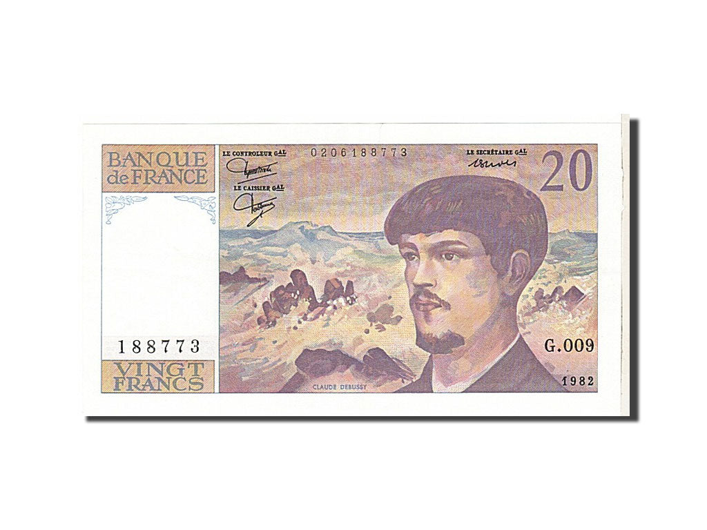 France, 20 Francs, 20 F 1980-1997 ''Debussy'', 1982, KM #151a, AU(55-58),...