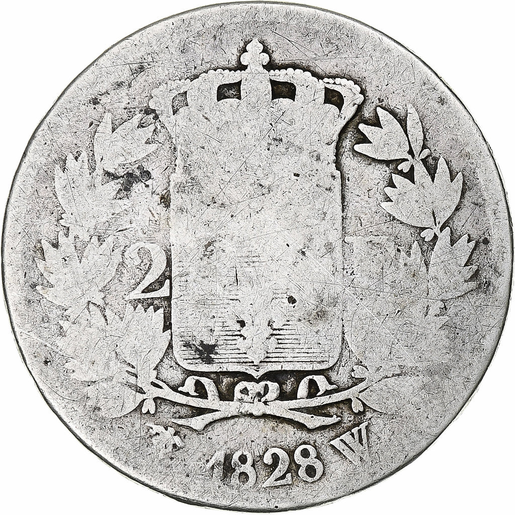 França, 2 Francs, Charles X, 1828, Lille, Prata, F(12-15), Gadoury:516