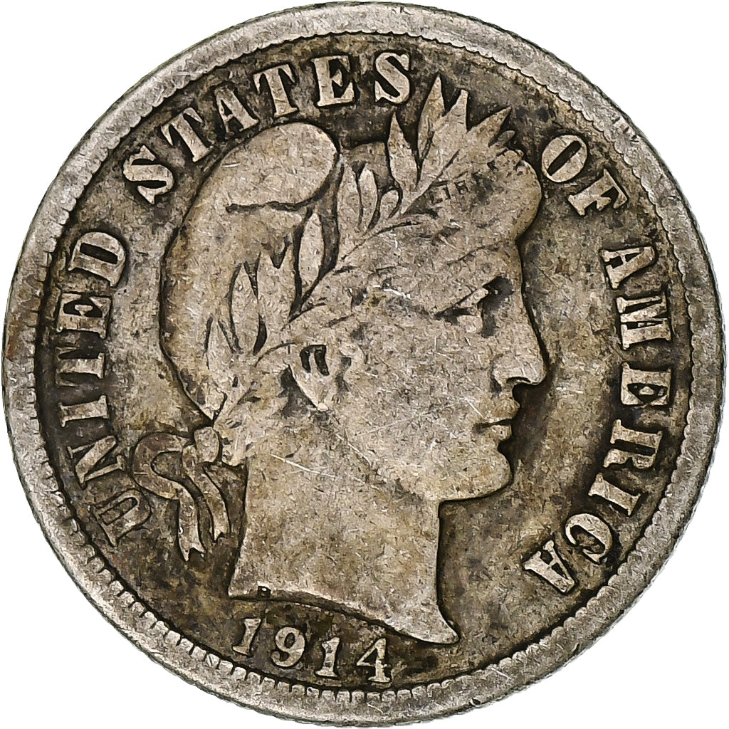 United States, Barber Dime, Dime, 1914, U.S. Mint, Philadelphia, EF(40-45), S...