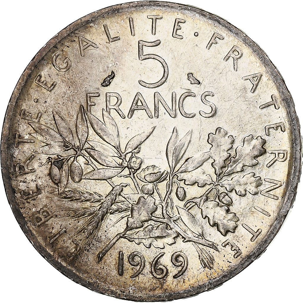 Frankrijk, Semeuse, 5 Francs, 1969, Paris, PR, Zilver, KM:926, Gadoury:770