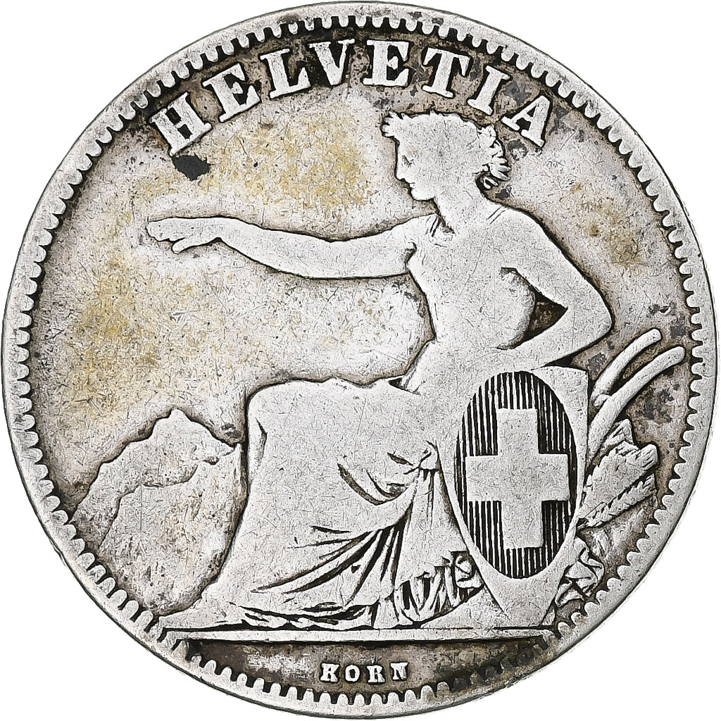 SWITZERLAND, 2 Francs, 1863, Bern, KM #10a, VF(30-35), Silver, 9.70
