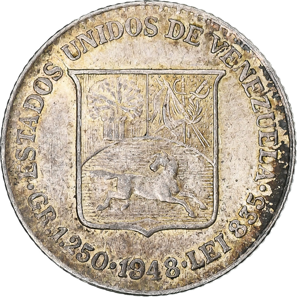 Coin, Venezuela, 25 Centimos, 1948, VF(30-35), Silver, KM:20