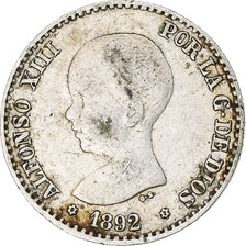 Munten, Spanje, Alfonso XIII, 50 Centimos, 1892, Madrid, FR+, Zilver, KM:690