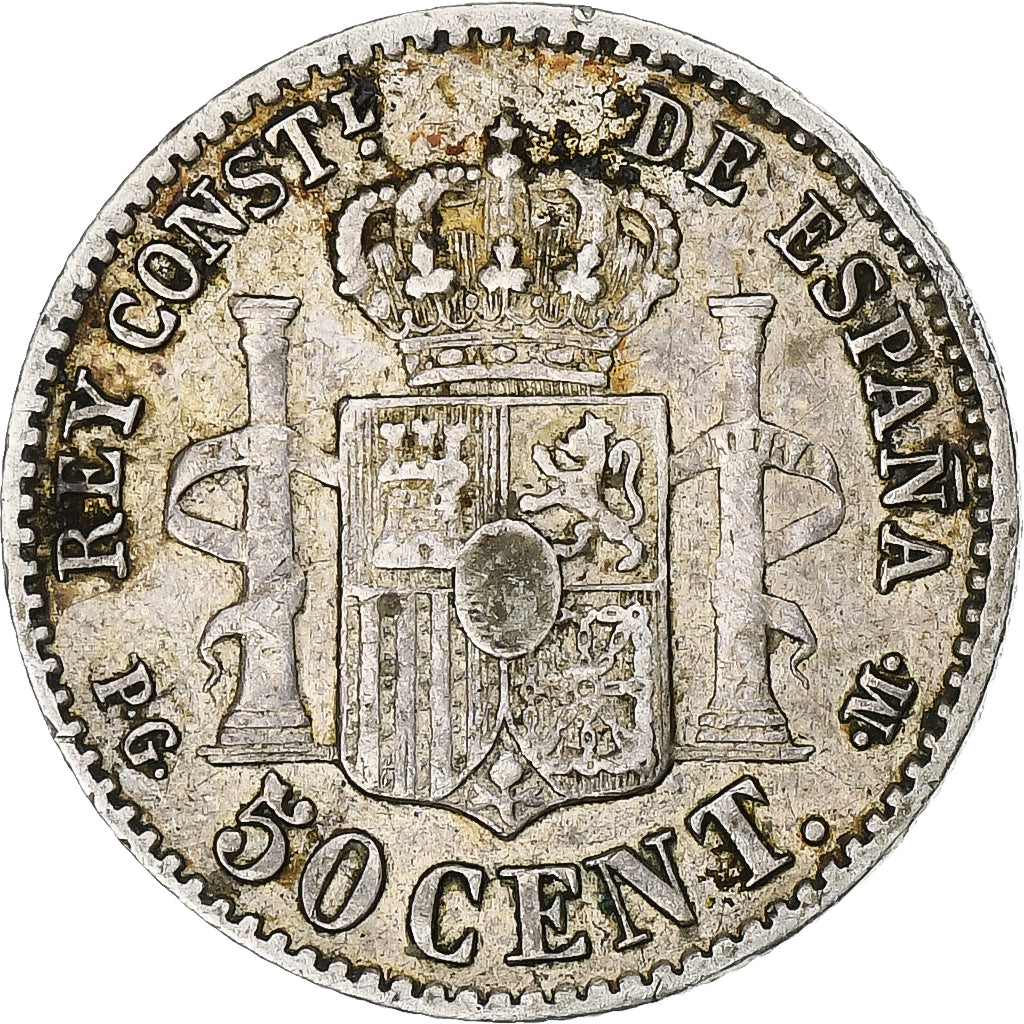 Moneda, España, Alfonso XIII, 50 Centimos, 1892, Madrid, BC+, Plata, KM:690