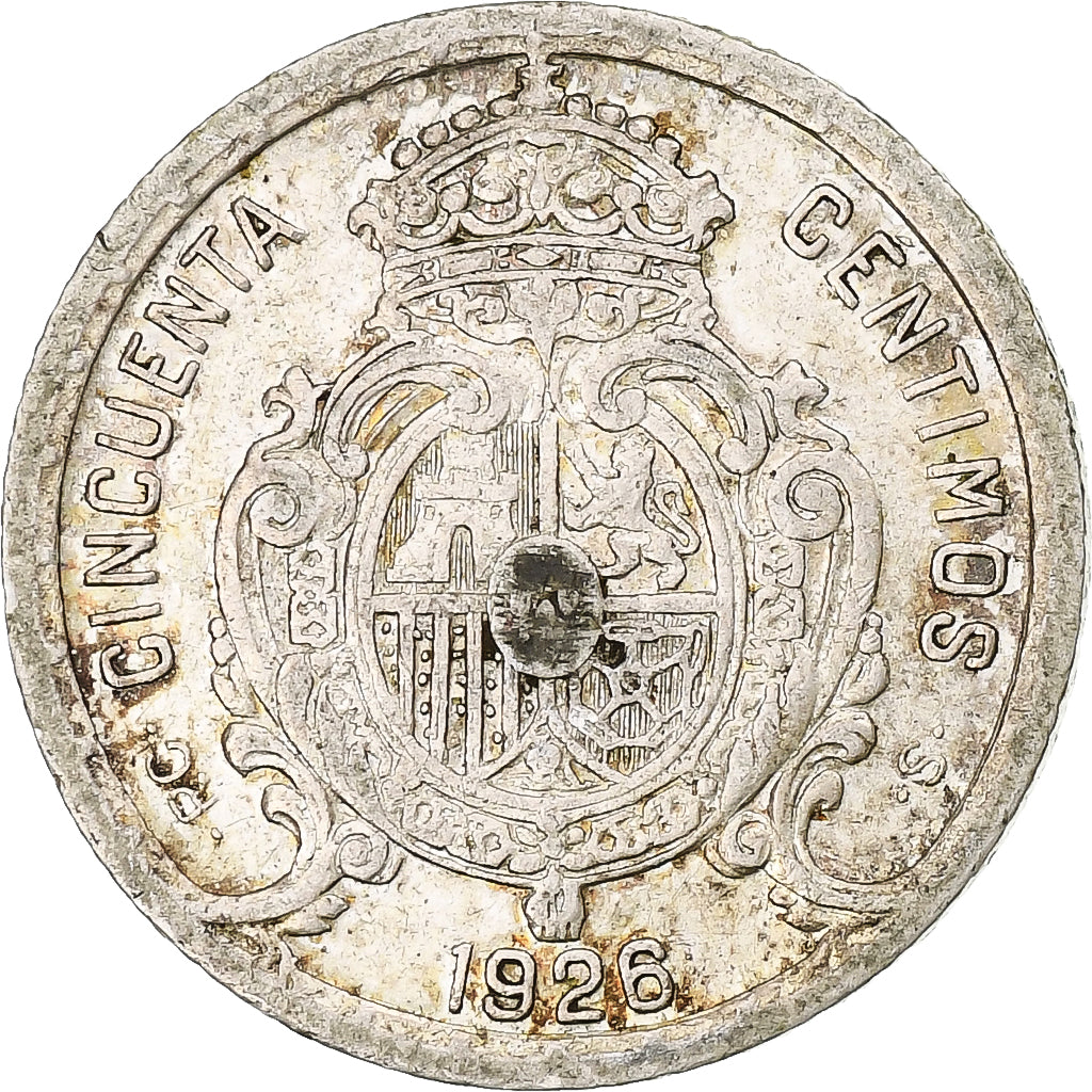 Moneda, España, Alfonso XIII, 50 Centimos, 1926, Madrid, MBC, Plata, KM:741