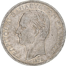 Greece, George I, 5 Drachmai, 1875, Paris, Inverted Anchor, Silver, VF(30-35)