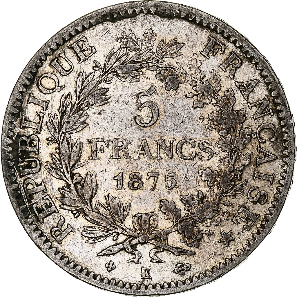 Coin, France, Hercule, 5 Francs, 1875, Bordeaux, EF(40-45), Silver, KM:820.2